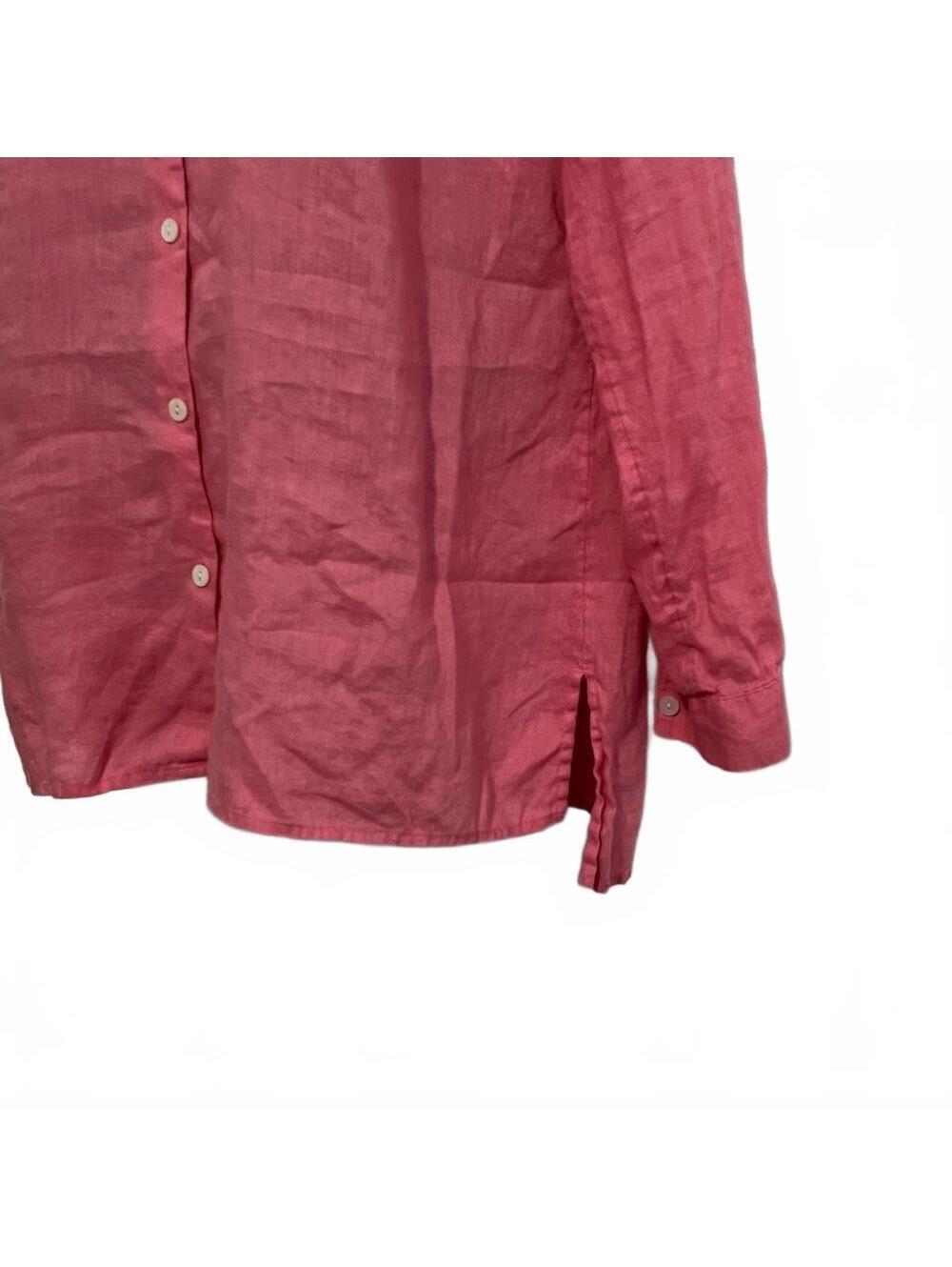 J Jill Linen Pink Essential Button Down Oversized Tunic Split Hem Top M - Picture 10 of 10